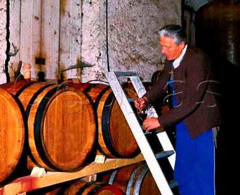 Herbert Tiefenbrunner samples his   Cabernet Sauvignon from barrique   Entiklar Alto Adige Italy
