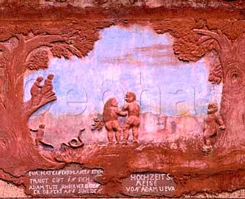 Frieze on the wall of the Tiefenbrunner winery   Entiklar Alto Adige Italy