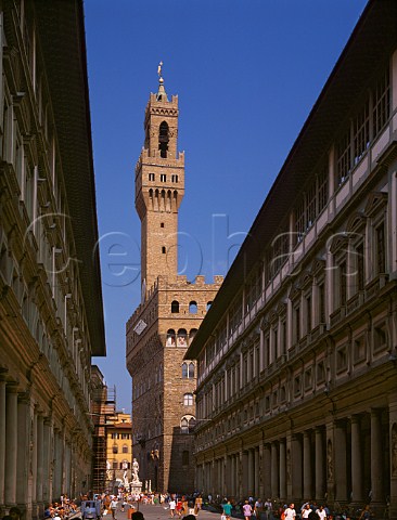 Palazzo Vecchio viewed from the Piazzale degli Uffizi Florence Tuscany Italy