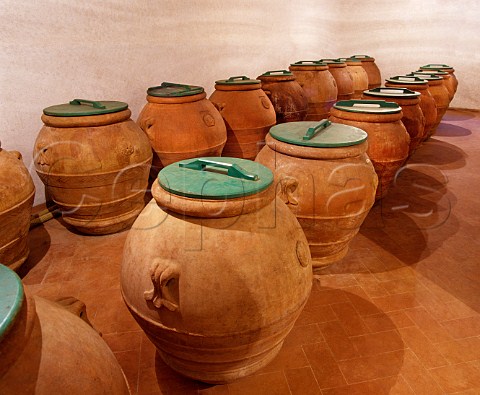 Olive oil jars at the Peppoli estate of Antinori Mercatale Val di Pesa Tuscany Italy