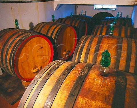 Botti in the cellars of Castello dei Rampolla at   Santa Lucia in Faulle near Panzano in Chianti   Tuscany The wines are undergoing the malolactic   fermentation in the spring following harvest