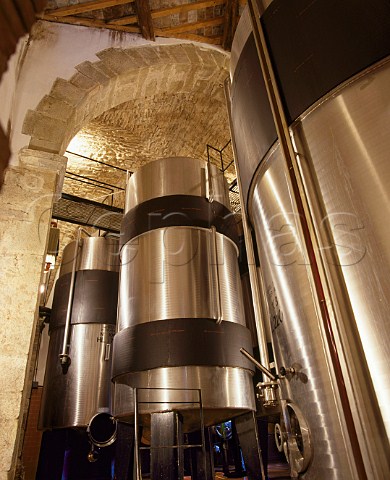 Refrigerated stainless steel tanks at Castello di Volpaia To install them the roof had to be removed and the tanks lowered in by crane  Volpaia near Radda in Chianti Tuscany Italy  Chianti Classico