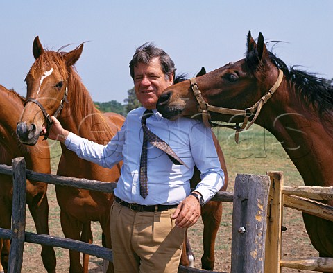 Marchese Nicol Incisa della Rocchetta with some of the horses on his stud farm Aianuova on his property of Tenuta San Guido at Bolgheri Tuscany Italy   