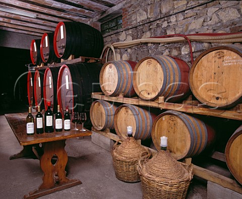 The barrel ageing cellar and tasting area of   Riecine Gaiole in Chianti Tuscany Italy  Chianti Classico