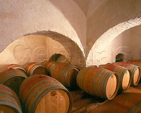 Barriques of Balifico a vdt of Sangioveto Mammolo   and Cabernet maturing in the cellars of Castello di   Volpaia Tuscany Their winemaker is Maurizio   Castelli