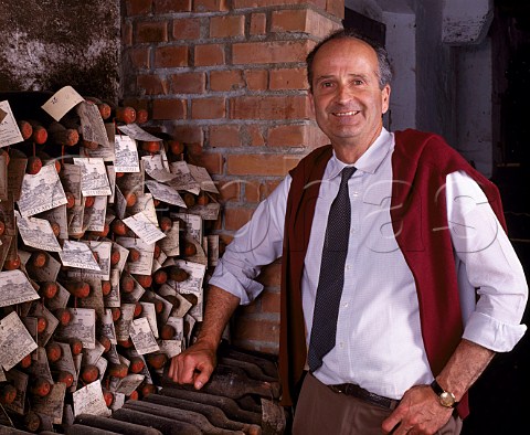 Francesco Giuntini of Selvapiana in his bottle   cellar with his 1958 vintage Pontassieve Tuscany   Italy     Chianti Rufina