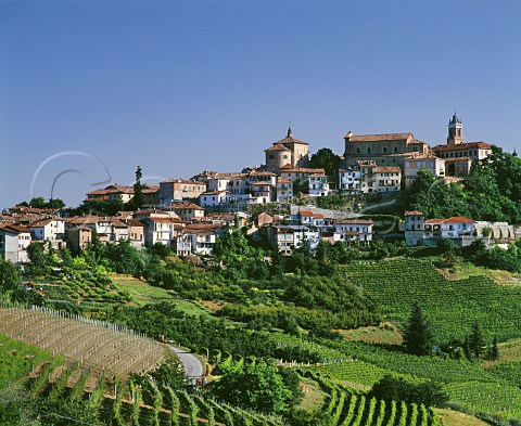 Hilltop town of La Morra above its vineyards Piemonte Italy  Barolo