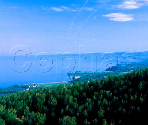 View northwards along the eastern shore of   Lago di Bolsena Lazio Italy    DOC Est Est Est di Montefiascone
