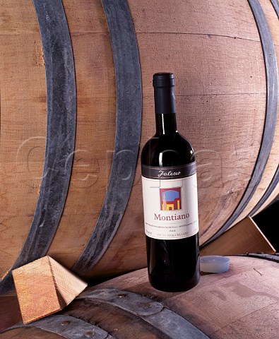 Bottle of Montiano a barrique aged Merlot in the  cellars of Falesco  owned by Riccardo Cotarella  Montefiascone Lazio Italy