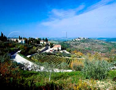 Castello di Verrazzano with Castello Vicchiomaggio   beyond Greve in Chianti Tuscany Italy Chianti   Classico