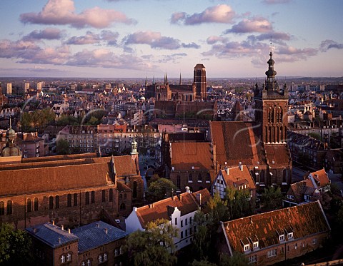 Overview of Gdansk with StCatherines Church in the foreground and the Church of Our Lady beyond Poland