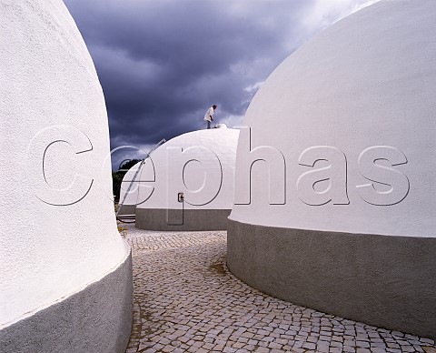 Concrete wine storage tanks baloes of JM da   Fonseca Internacional   Azeito near Setubal Portugal