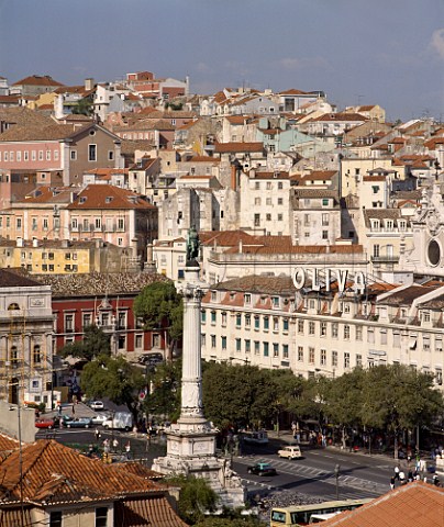Rossio Square with monument to Dom Pedro IV Lisbon Portugal