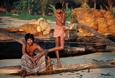 Boys and fishing boat  Matara Sri Lanka