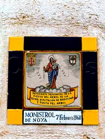 Plaque on wall in the hamlet of Monistrol de Noya  home to Cava producer Marques de Monistrol  Catalonia Spain  Penedes
