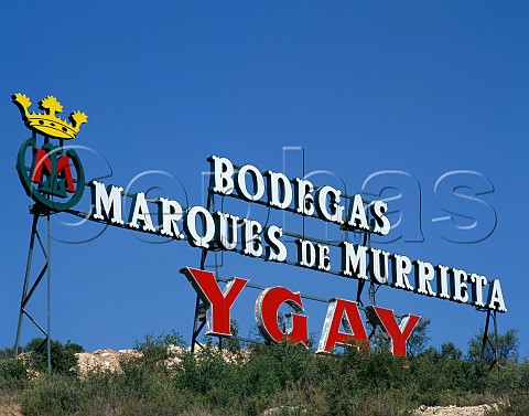 Sign on hillside above Bodegas Marques de Murrieta Ygay near Logroo La Rioja Spain