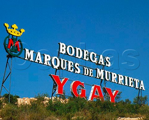 Sign on hillside above Bodegas Marques de Murrieta   Ygay near Logroo La Rioja Spain