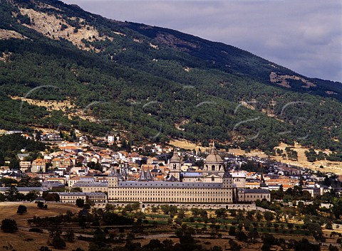 El Escorial monastery with the Sierra de Guadarrama   behind     San Lorenzo de El Escorial   Castilla y Len Spain