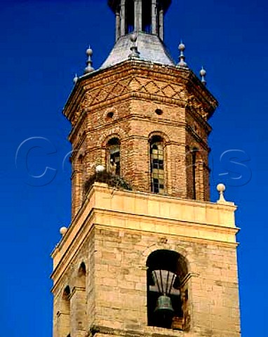 Storks nesting on the tower of the church at   Fuenmayor La Rioja Spain Rioja Alta