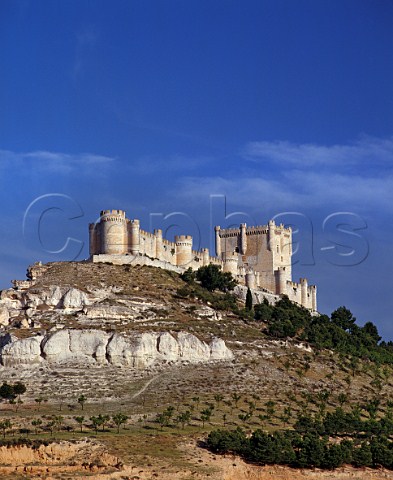 The castle of Peafiel high on a hill above the town Valladolid province Spain   Ribera del Duero