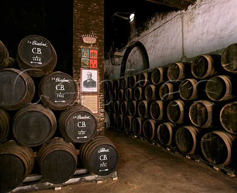 Criaderas in La Monumental bodega of Alvear at   Montilla Andalucia Spain The portrait is of DJuan   Rodriguez Reguera who was Capataz foreman of the   bodegas until 1932DO MontillaMoriles