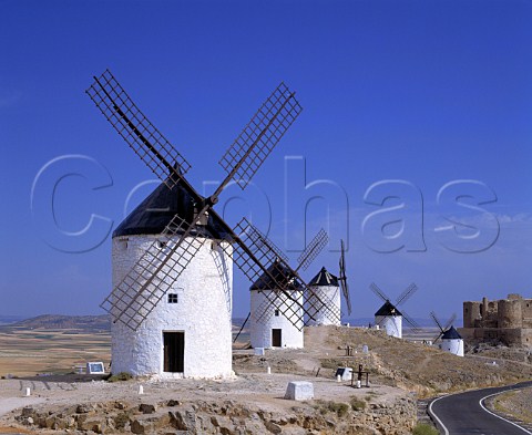 Windmills and 12thcentury castle of Consuegra   Castilla La Mancha Spain