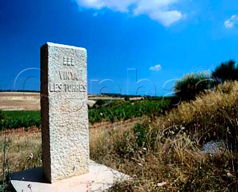 Marker stone on Torres Las Torres estate at an altitude of 450m near Mediona Barcelona Province Spain Penedes