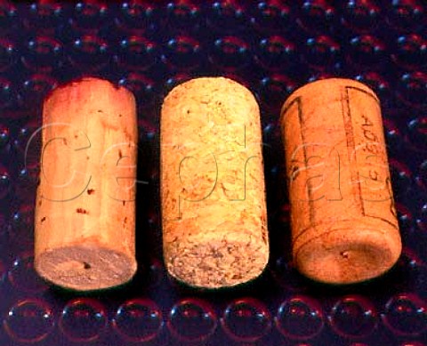 3 types of cork  from left to right solid   reconstituted plastic