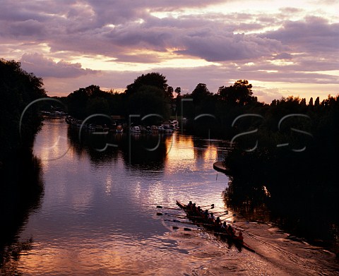 Rowing eight on the River Thames at Weybridge Surrey England
