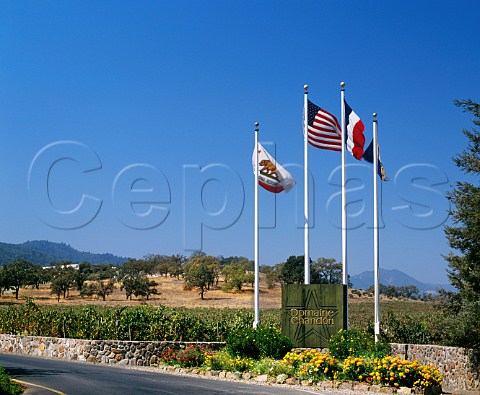 Flags at entrance to Domaine Chandon Yountville Napa Valley California