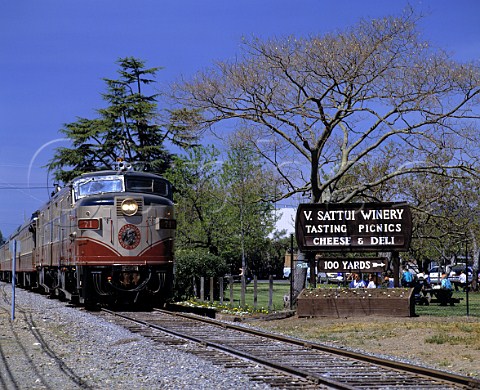 The Napa Valley Wine Train which runs along Route 128 passing V Sattui Winery St Helena Napa Valley California