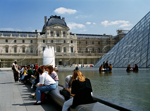 Louvre courtyard and the glass pyramid covering the  entrance Paris France