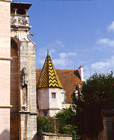 Part of the church of NotreDame in the center of   Beaune  France Cote dOr