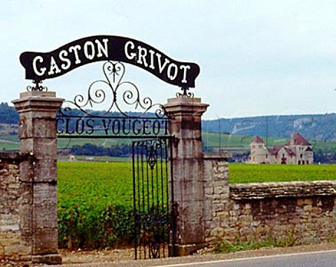 Gaston Grivot entrance to the Clos de Vougeot vineyard from the N74 with Chateau de la Tour in the distance Cote de Nuits