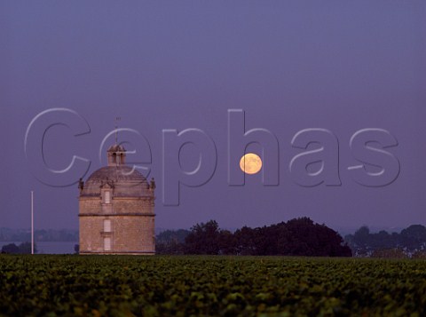 Moonrise over the pigeonnier of Chteau Latour with the Gironde estuary beyond   Pauillac Gironde France   Mdoc  Bordeaux