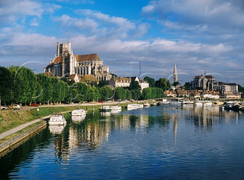 The gothic cathedral by the River Yonne in Auxerre   Yonne France  Burgundy