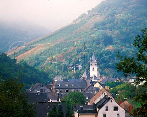 Lennenborn top and Steeg below vineyards near   Bacharach on the Rhine River Germany  Mittelrhein
