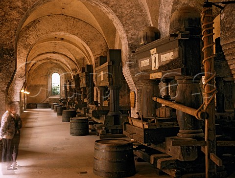 Old grape presses in the Kabinett Keller of Kloster   Eberbach Hattenheim Germany  Rheingau