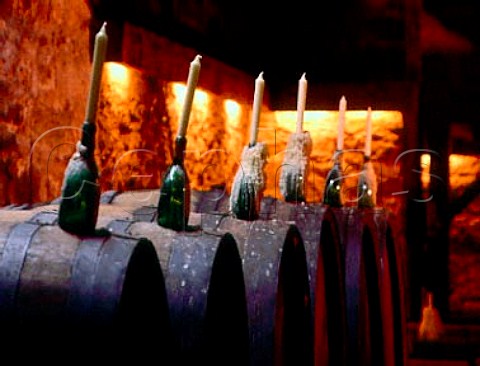 Local Bocksbeutels used as candle holders in the   cellars of the Residenz of the PrinceBishop of   Wrzburg Germany    Franken