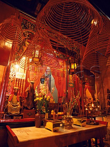 Spiral incense coils burning in Man Mo Temple Sheung Wan district  Hong Kong