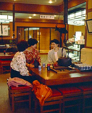 Women chatting after eating kamaboko boiled fish   paste cakes in a tearoom in Matsushima  Miyagi   Prefecture Tohoku Japan