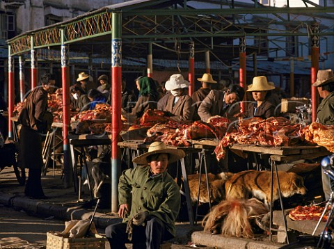 Yak meat market in Barkhor Bazaar Lhasa Tibet