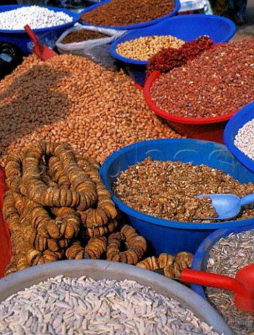Nuts and dried figs on sale at the Monday market in  the center of Manavgat  Turkey