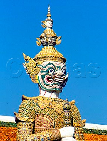 Ornate statue Wat Phra Kaeo Temple of the Emerald Buddha Grand Palace Bangkok Thailand