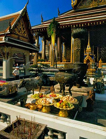 Offerings of food outside Wat Phra Kaeo Temple of the Emerald Buddha Grand Palace Bangkok Thailand
