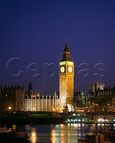The Houses of Parliament and Big Ben viewed over the River Thames London England
