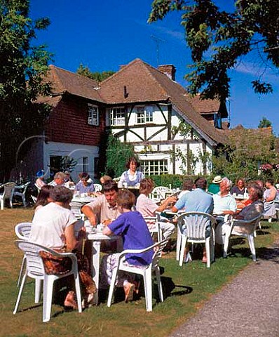 People enjoying afternoon tea at Gibbys Restaurant   and Tea Gardens near Polegate     East Sussex