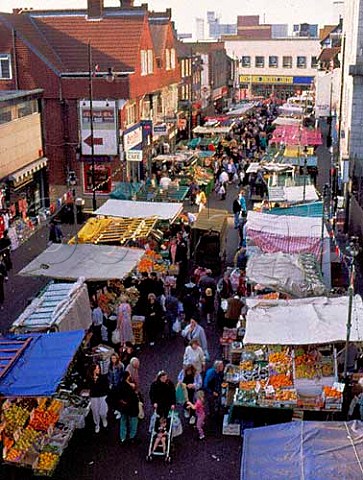 Street market on a Saturday afternoon in April    Croydon South London England