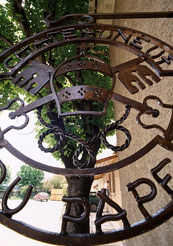 The crossed keys symbol of ChateauneufduPape at the entrance to Domaine de   Beaurenard Vaucluse France