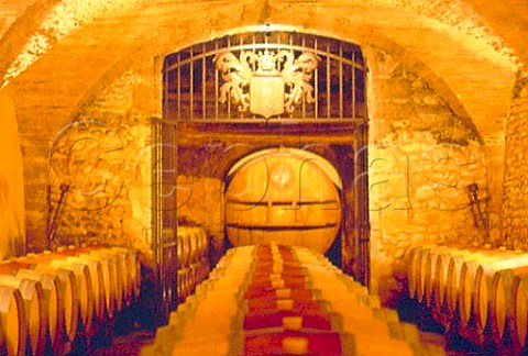 Oak barriques in the cellars of Chateau   la Nerthe Chateauneufdu  Pape Vaucluse France